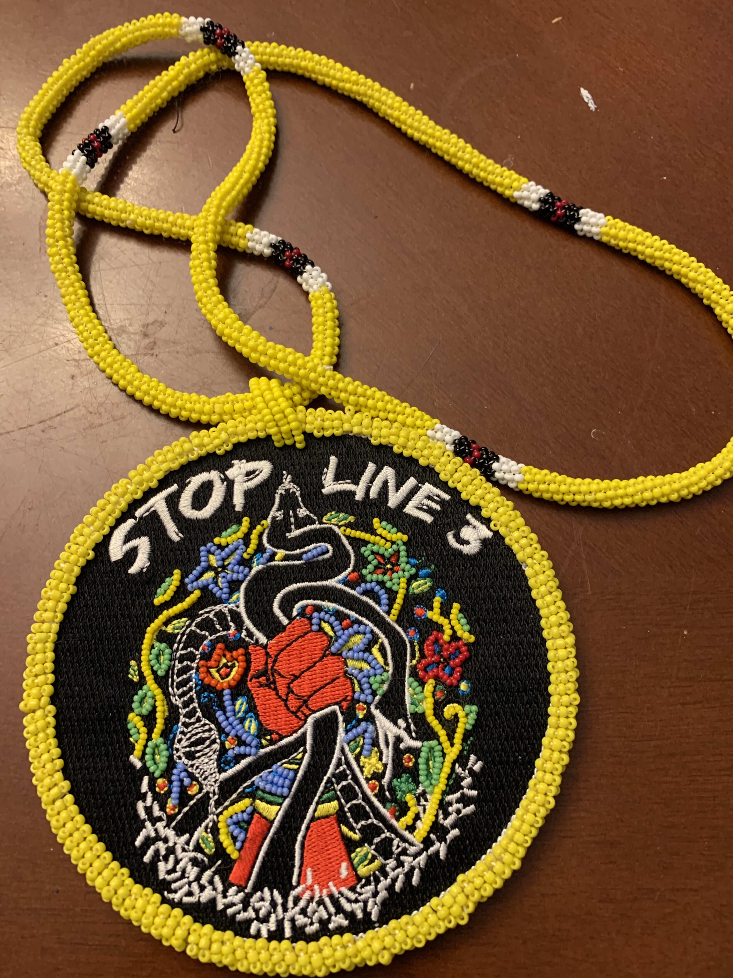 Stop Line 3 Authentic Native Custom Beaded Medallion (Yellow #2)