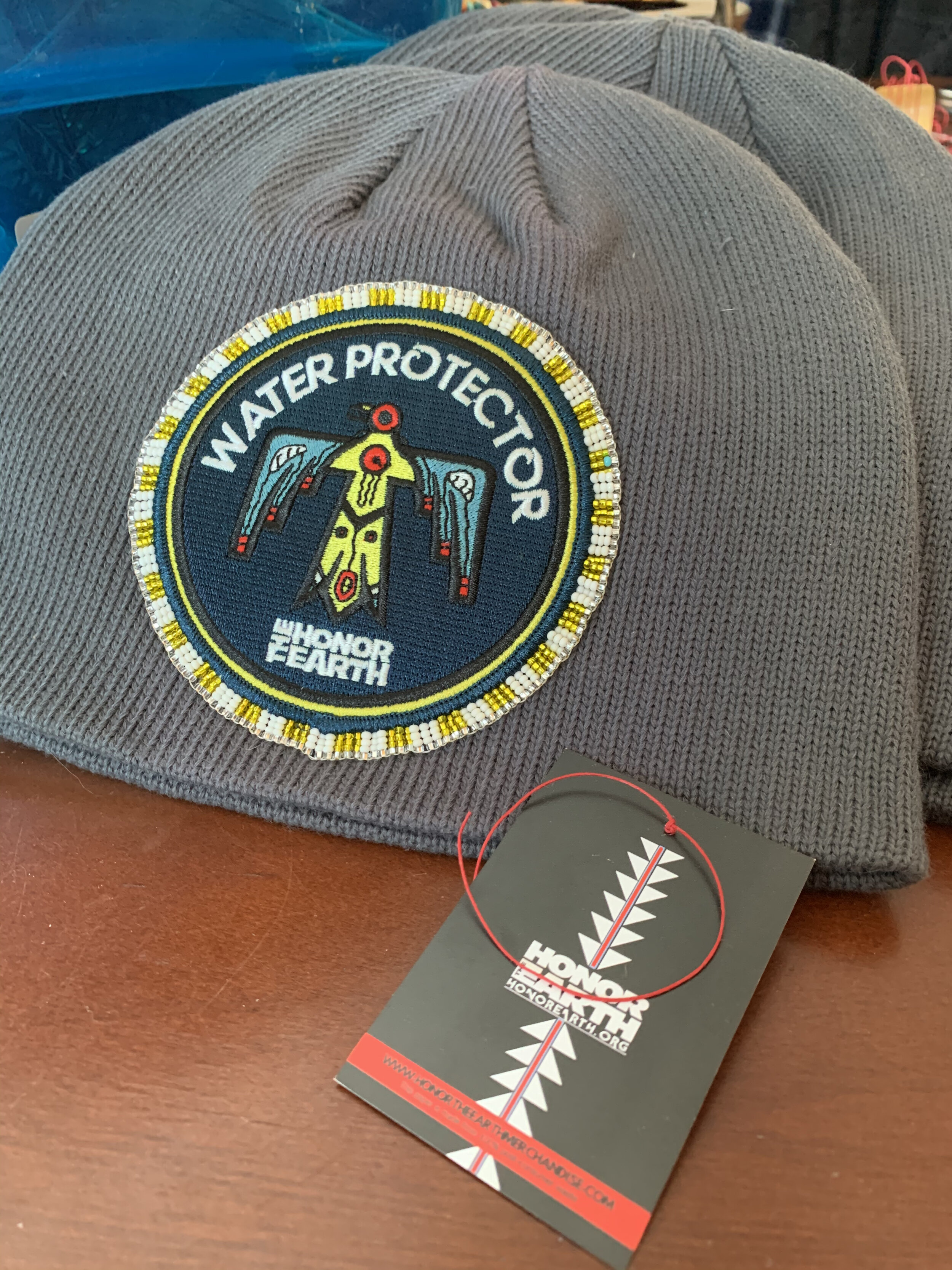 Beaded Water is Life Beanies for Water Protectors - Grey (Unisex Organic)